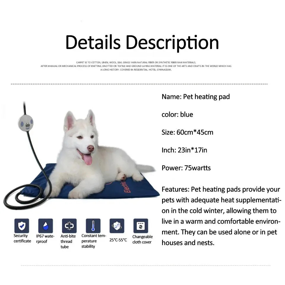 45×60cm Pet Electric Heating Pad Adjustable Temperature Mat