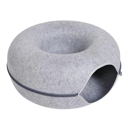 Felt Donut Cat Bed with Tunnel & Hideaway