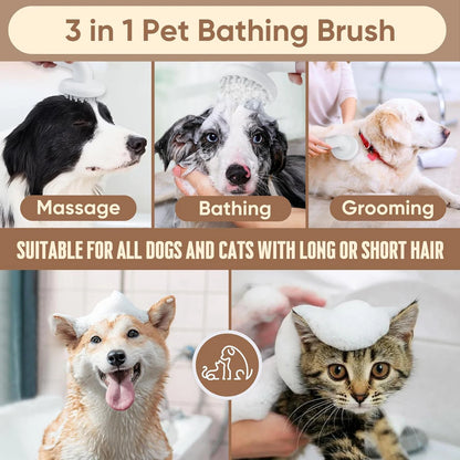 3 in 1 Dog Bath Brush Soft Silicone Grooming Shampoo Brush