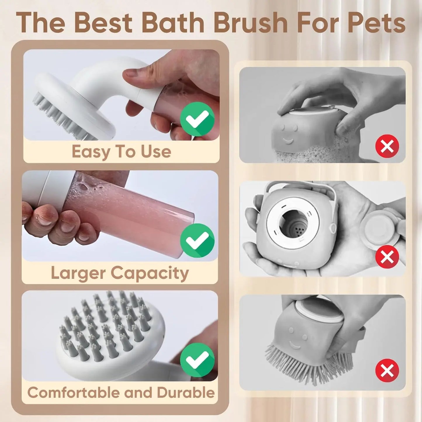 3 in 1 Dog Bath Brush Soft Silicone Grooming Shampoo Brush