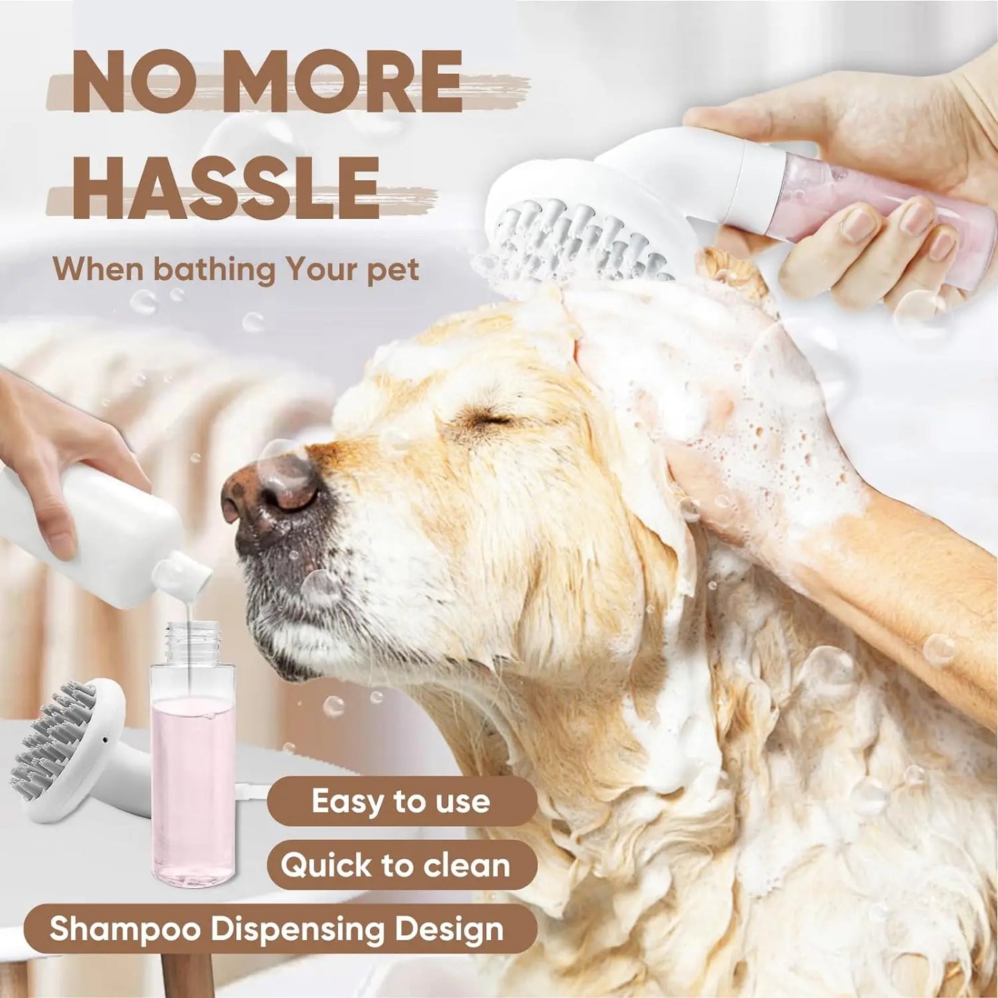 3 in 1 Dog Bath Brush Soft Silicone Grooming Shampoo Brush
