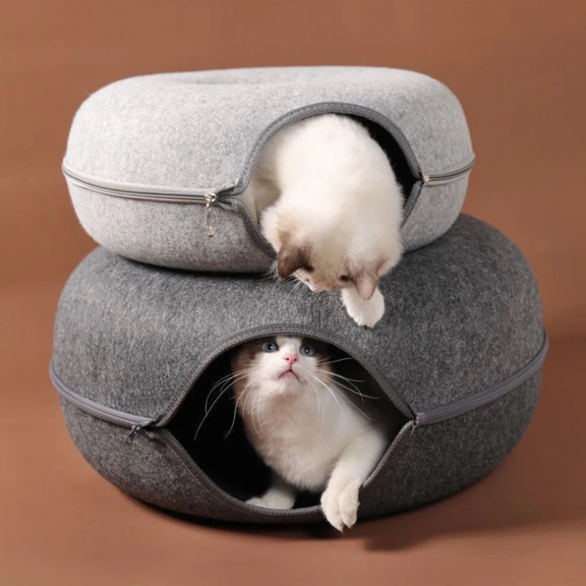 Felt Donut Cat Bed with Tunnel & Hideaway