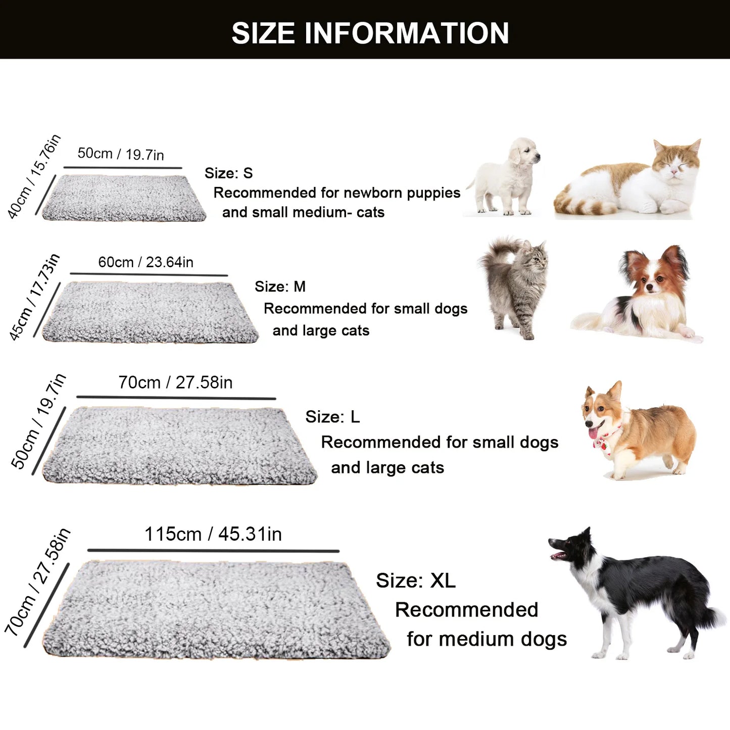 Self Heating Pet Mat Soft Dog and Cat Bed