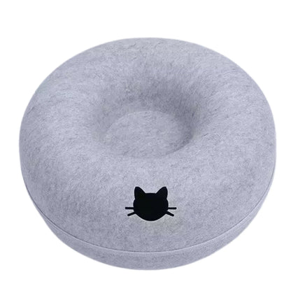Felt Donut Cat Bed with Tunnel & Hideaway