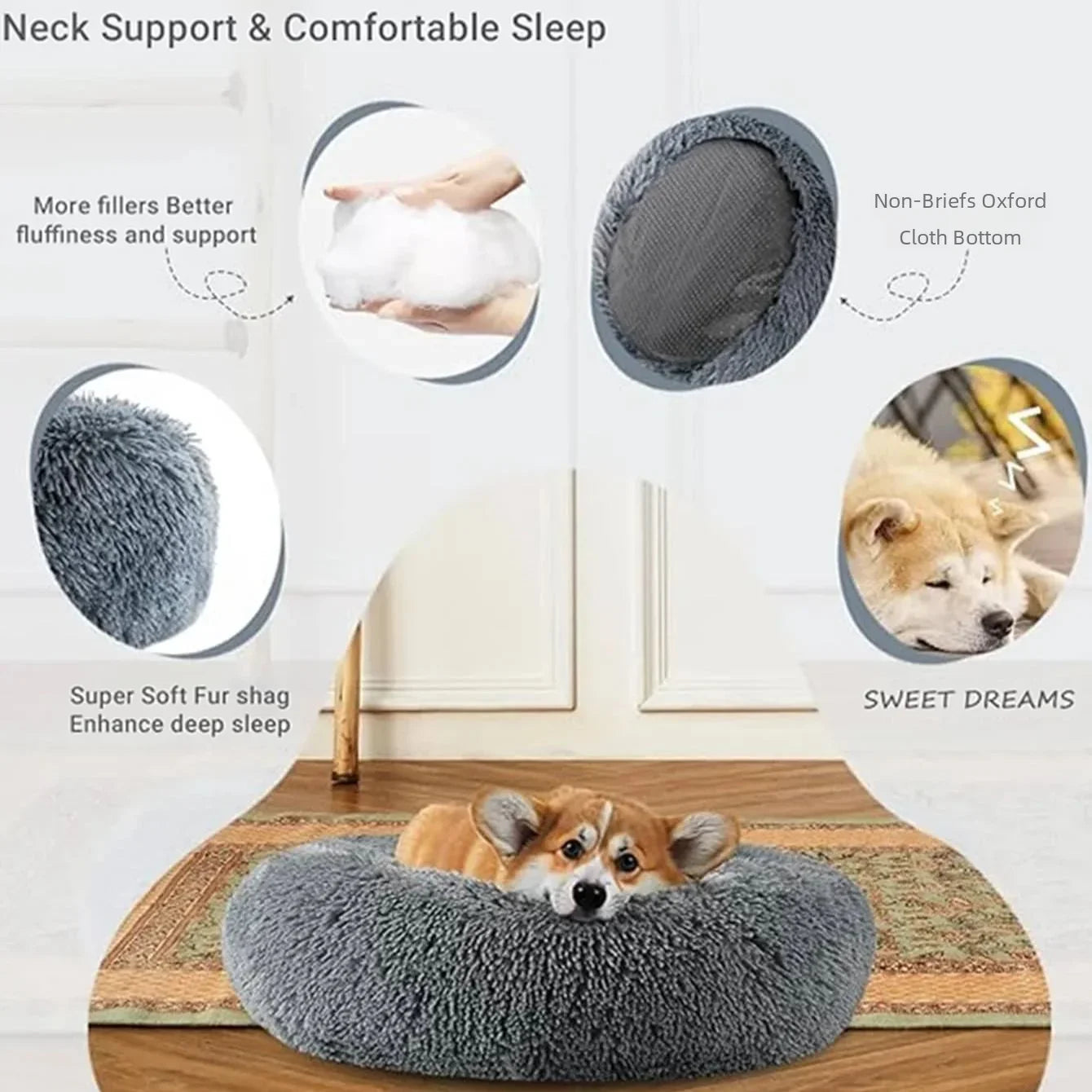 Round Plush Pet Bed for Large and Medium Dogs