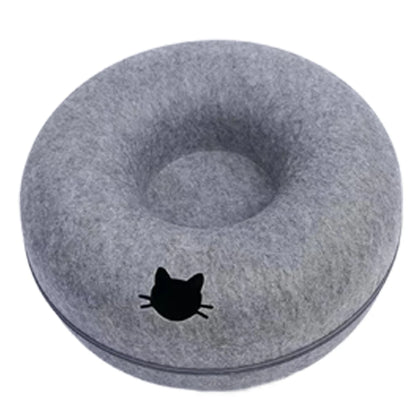 Felt Donut Cat Bed with Tunnel & Hideaway