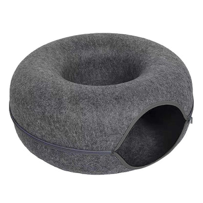Felt Donut Cat Bed with Tunnel & Hideaway