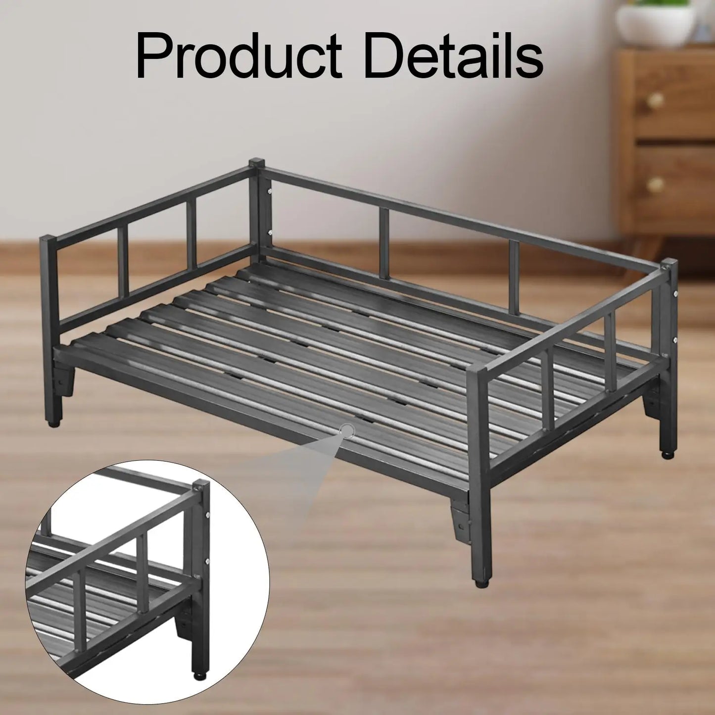 Adjustable Dog Bed with Rails and Non-Slip Feet